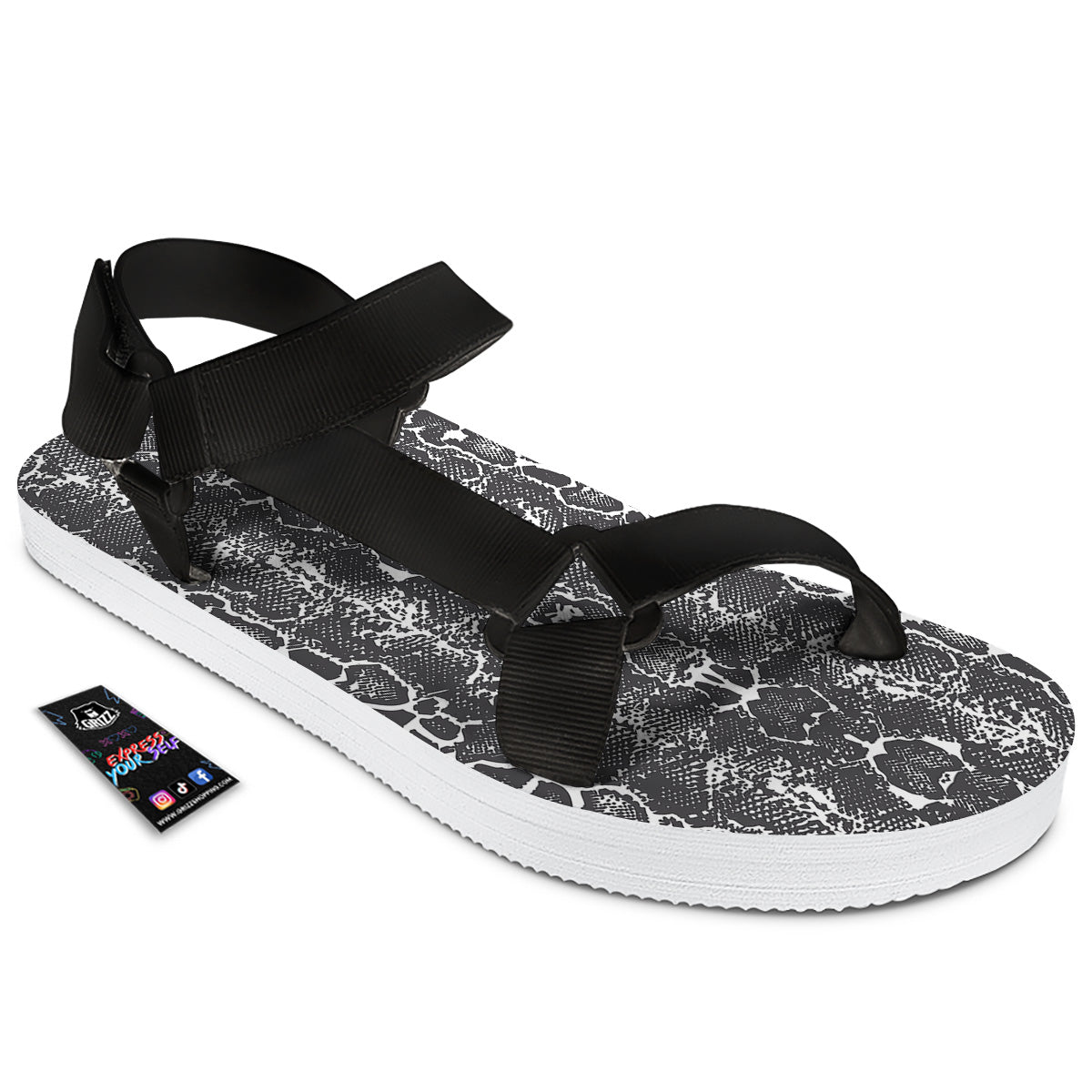 Snakeskin Black Print Black Open Toe Sandals-grizzshop