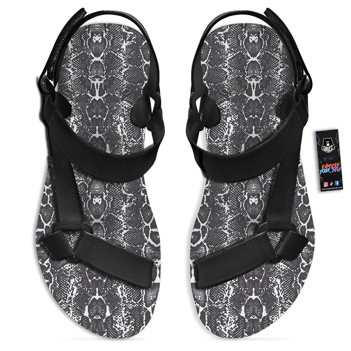 Snakeskin Black Print Black Open Toe Sandals-grizzshop