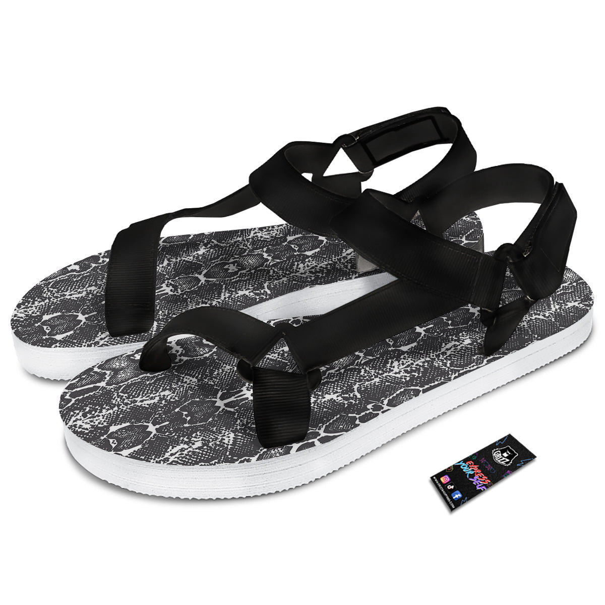 Snakeskin Black Print Black Open Toe Sandals-grizzshop
