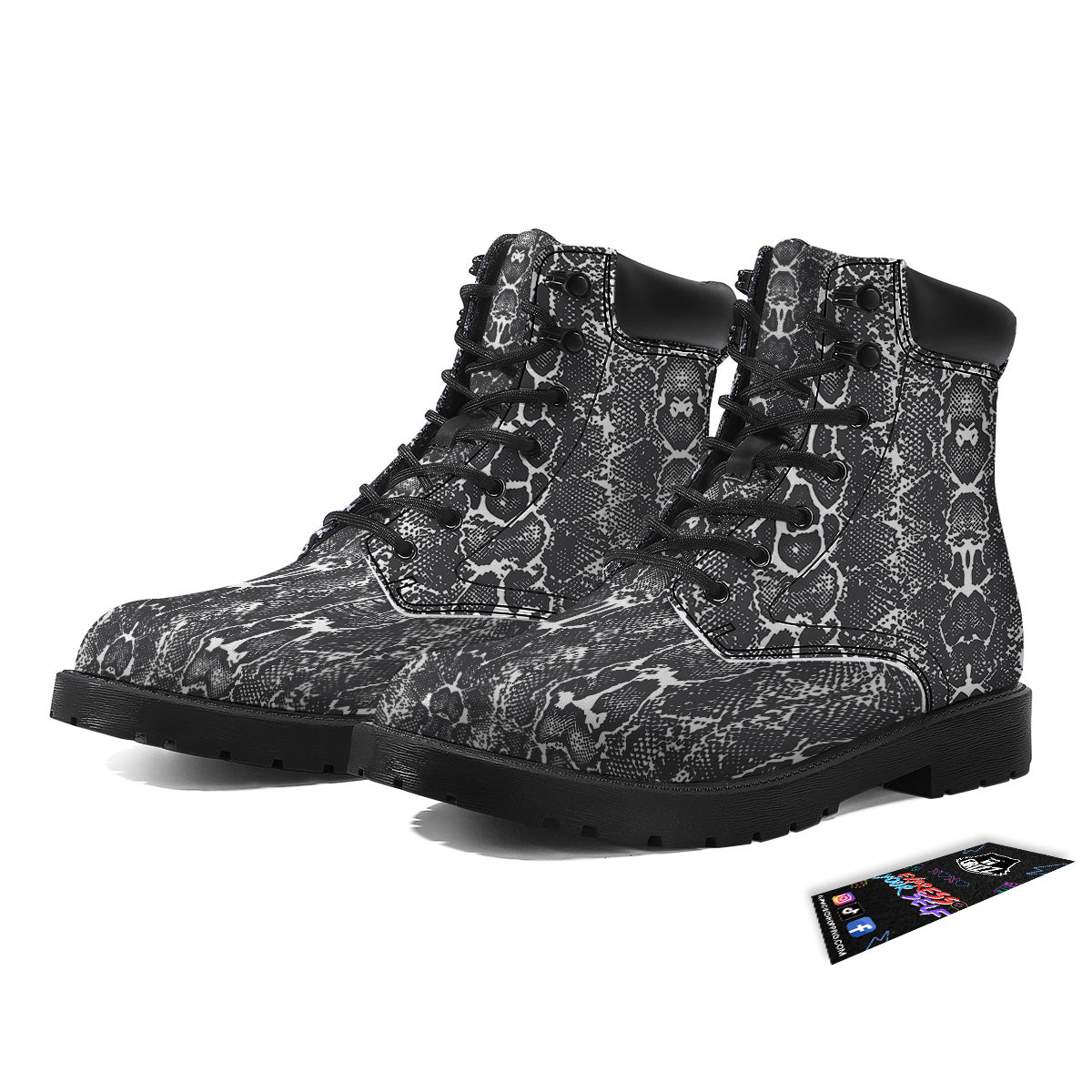 Snakeskin Black Print Boots-grizzshop
