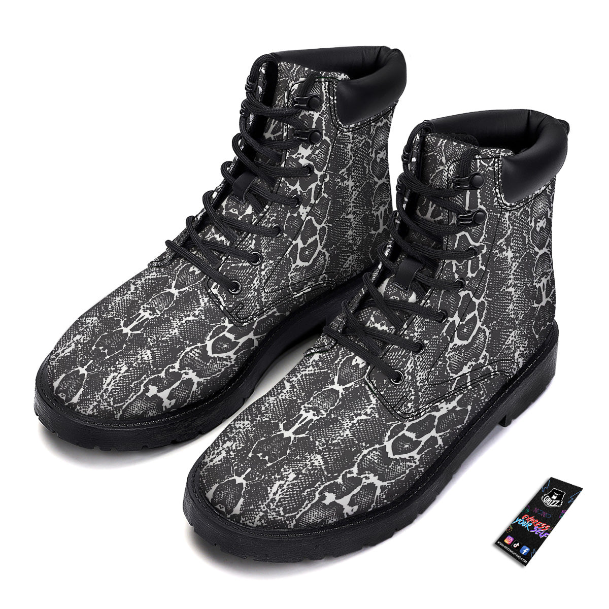Snakeskin Black Print Boots-grizzshop