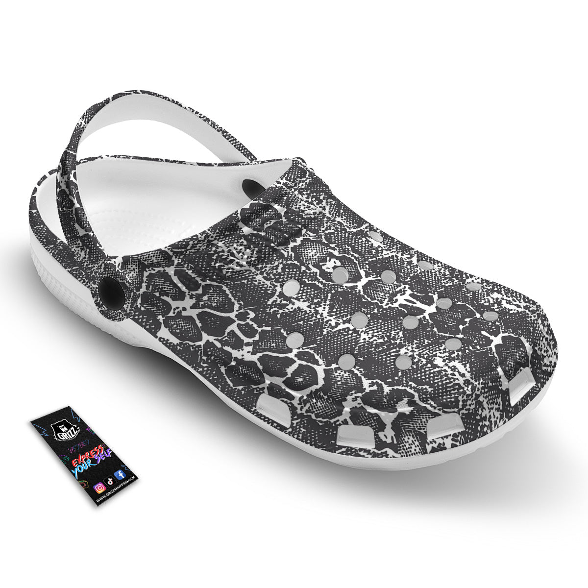 Snakeskin Black Print Clog-grizzshop