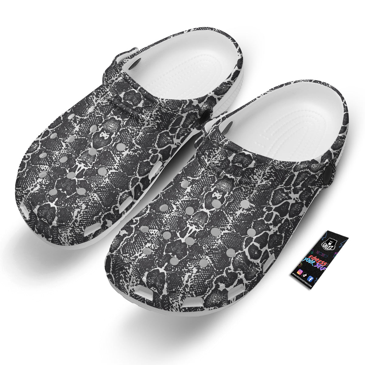 Snakeskin Black Print Clog-grizzshop
