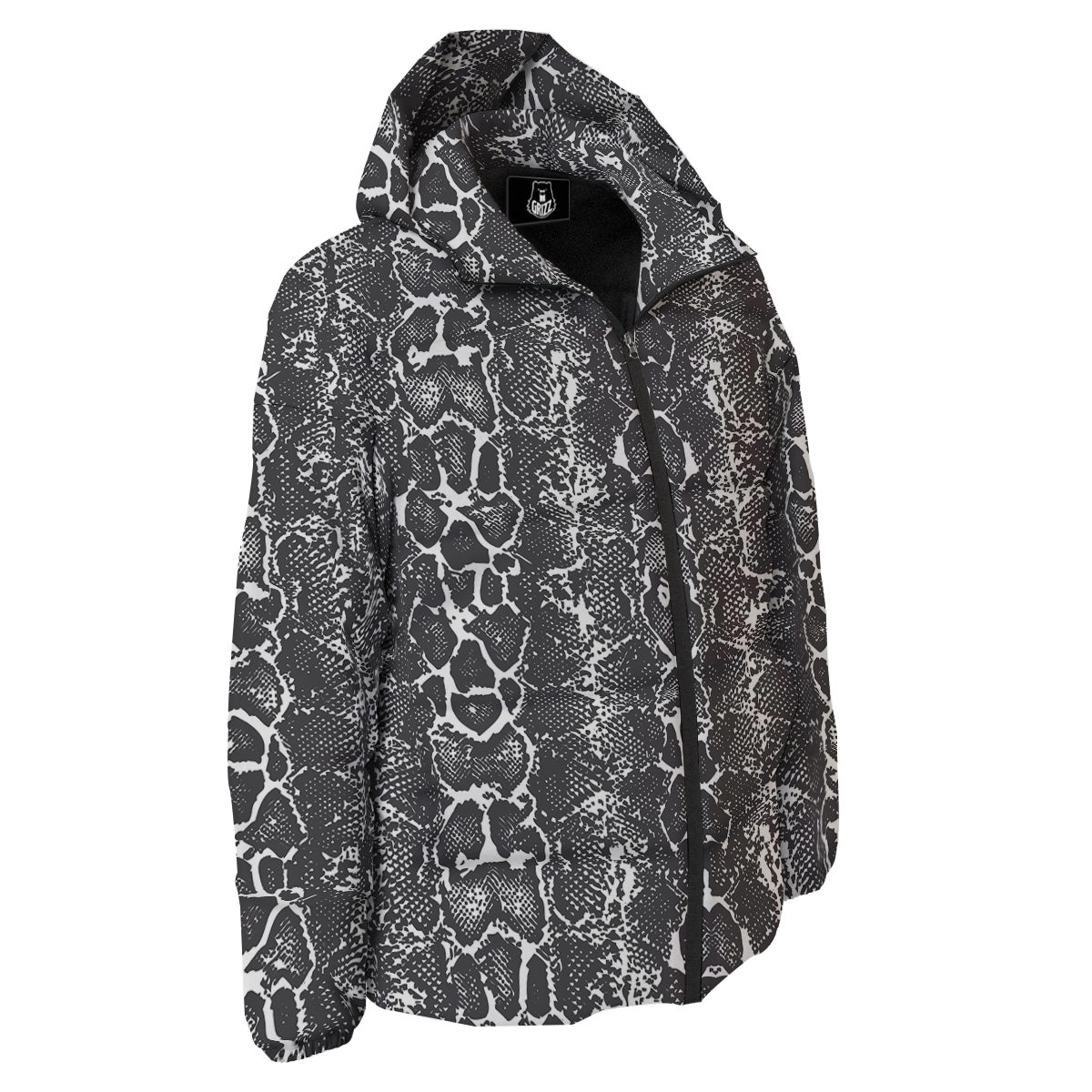 Snakeskin Black Print Down Jacket-grizzshop