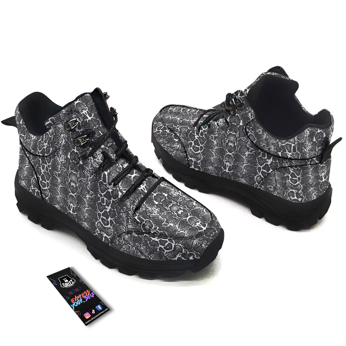Snakeskin Black Print Hiking Shoes-grizzshop