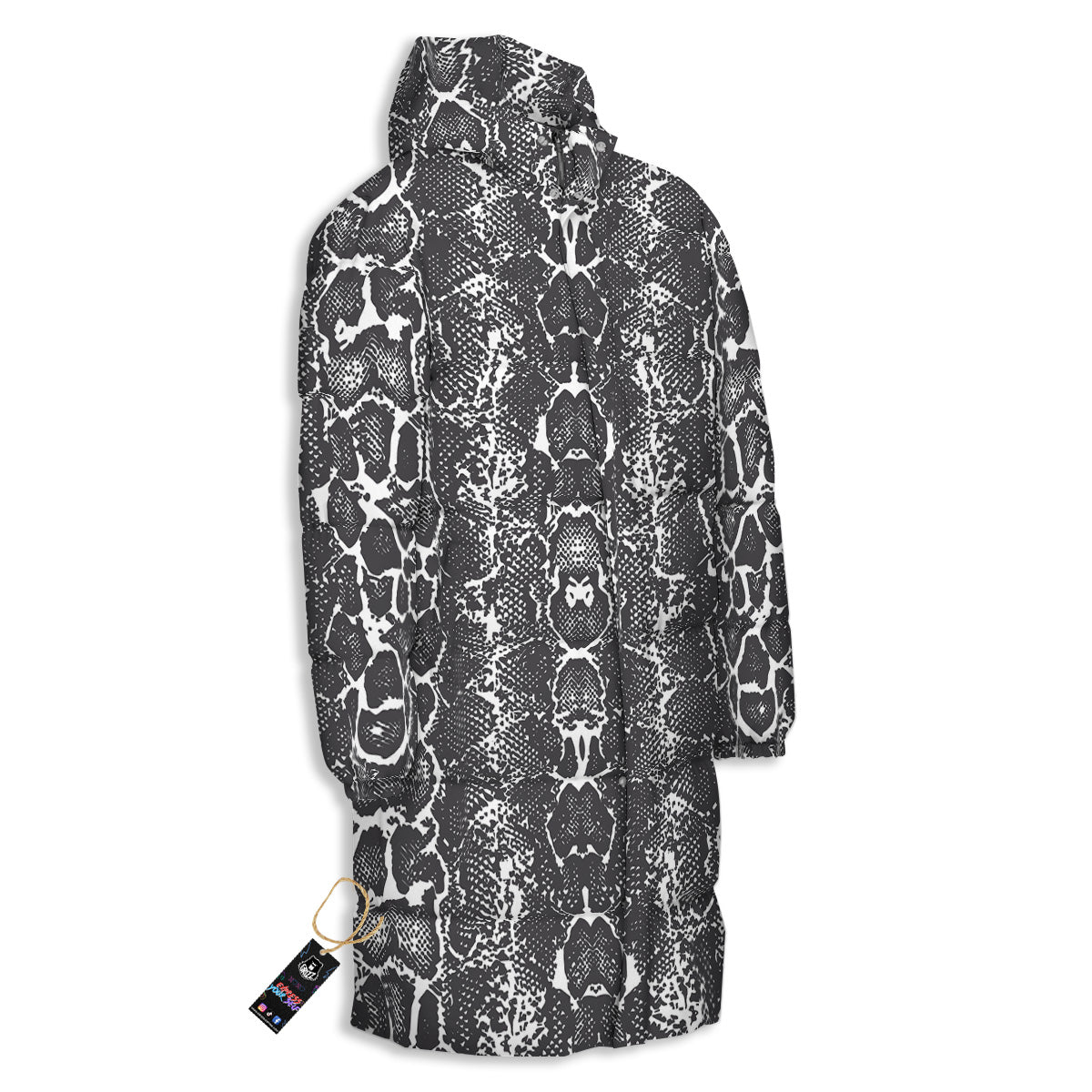 Snakeskin Black Print Long Down Jacket-grizzshop