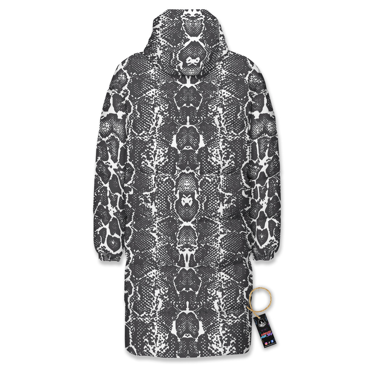 Snakeskin Black Print Long Down Jacket-grizzshop