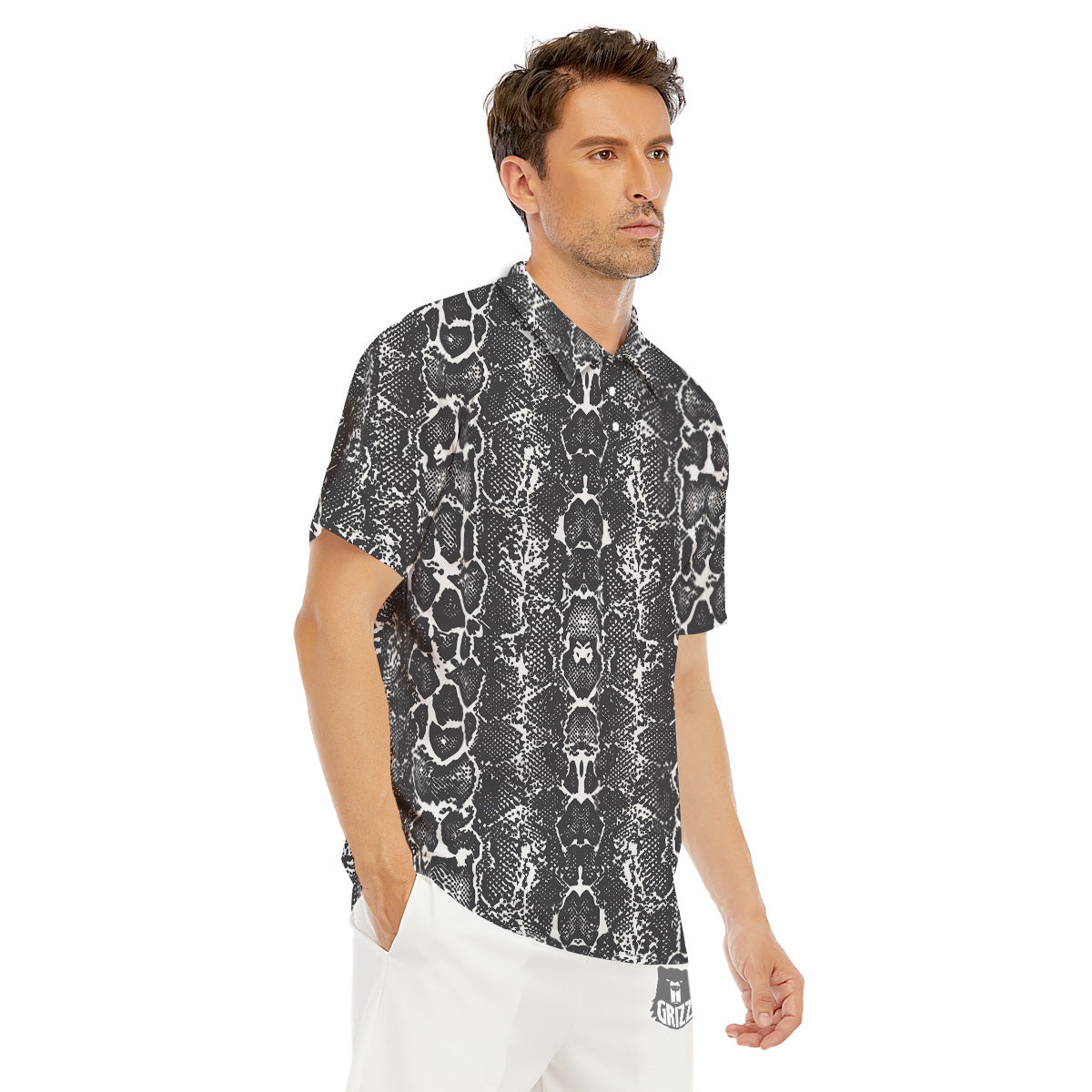 Snakeskin Black Print Men's Golf Shirts-grizzshop