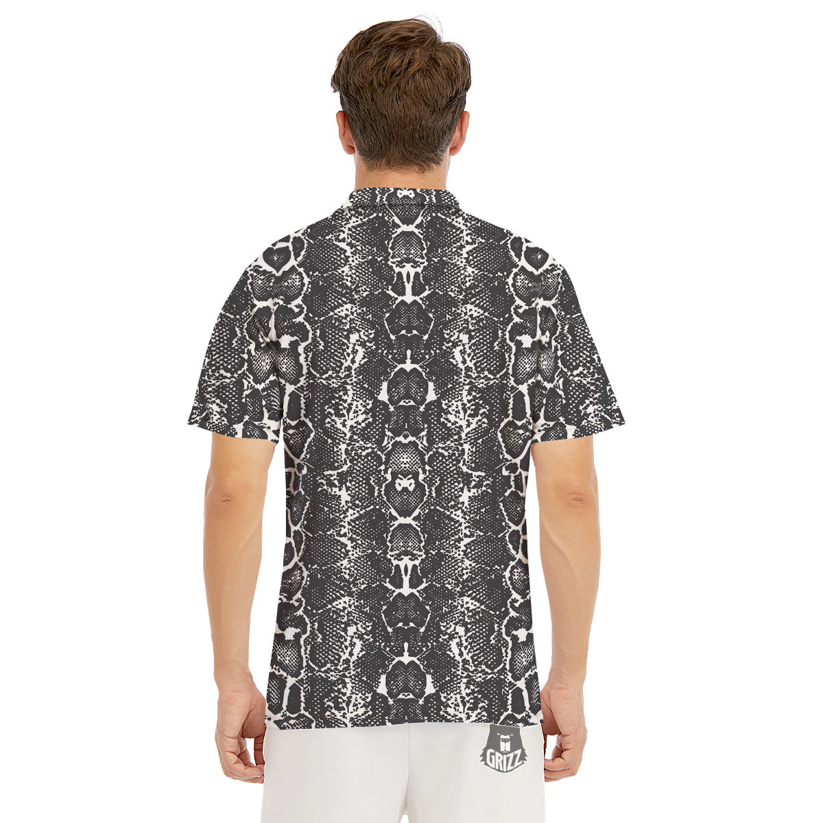 Snakeskin Black Print Men's Golf Shirts-grizzshop