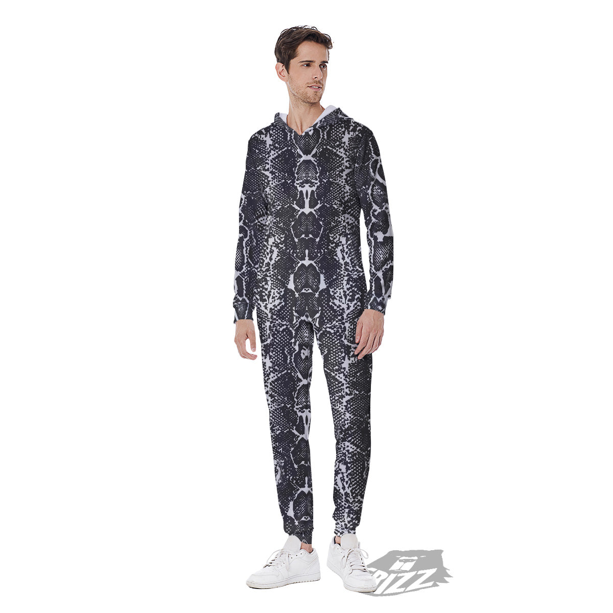 Snakeskin Black Print Men's Jumpsuit-grizzshop