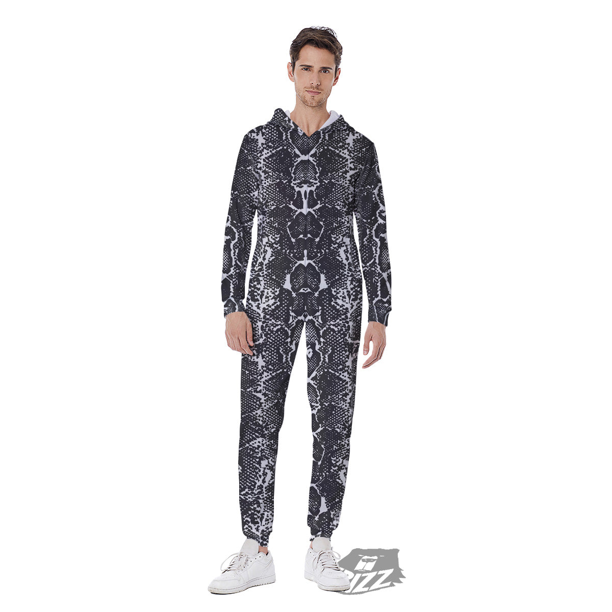 Snakeskin Black Print Men's Jumpsuit-grizzshop