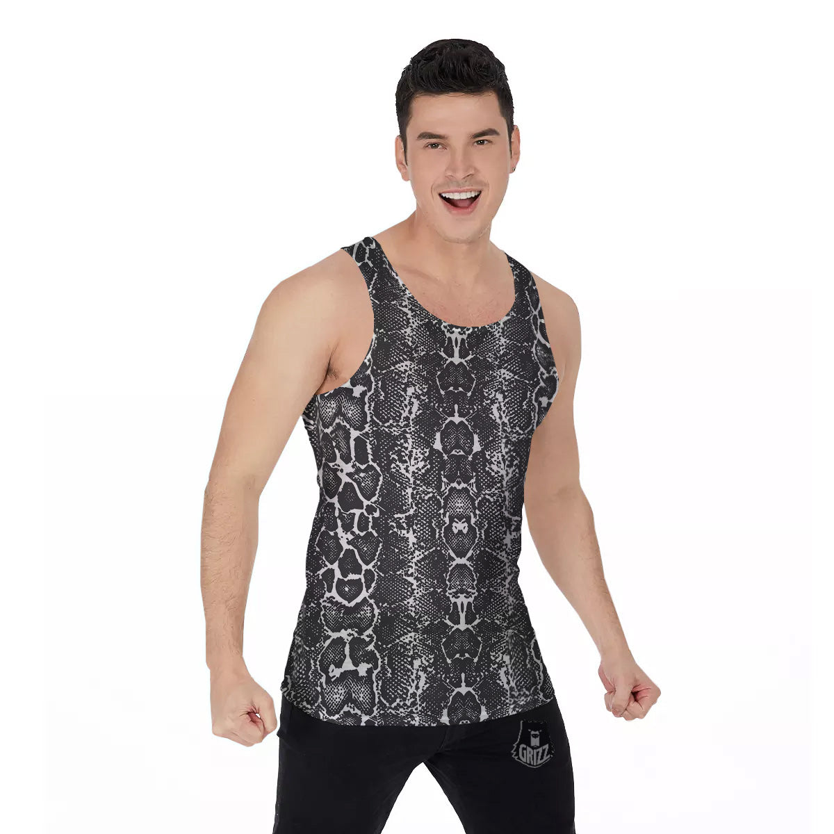 Snakeskin Black Print Men's Tank Top-grizzshop