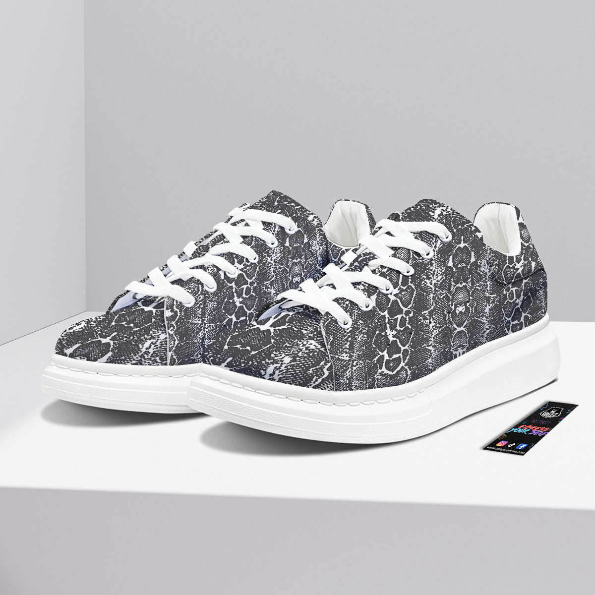 Snakeskin Black Print Platform Shoes-grizzshop