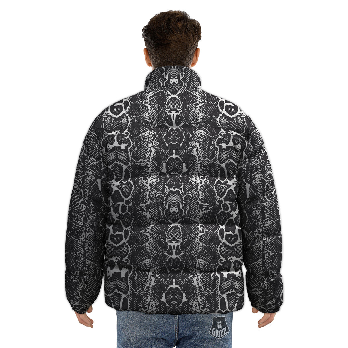 Snakeskin Black Print Puffer Jacket-grizzshop