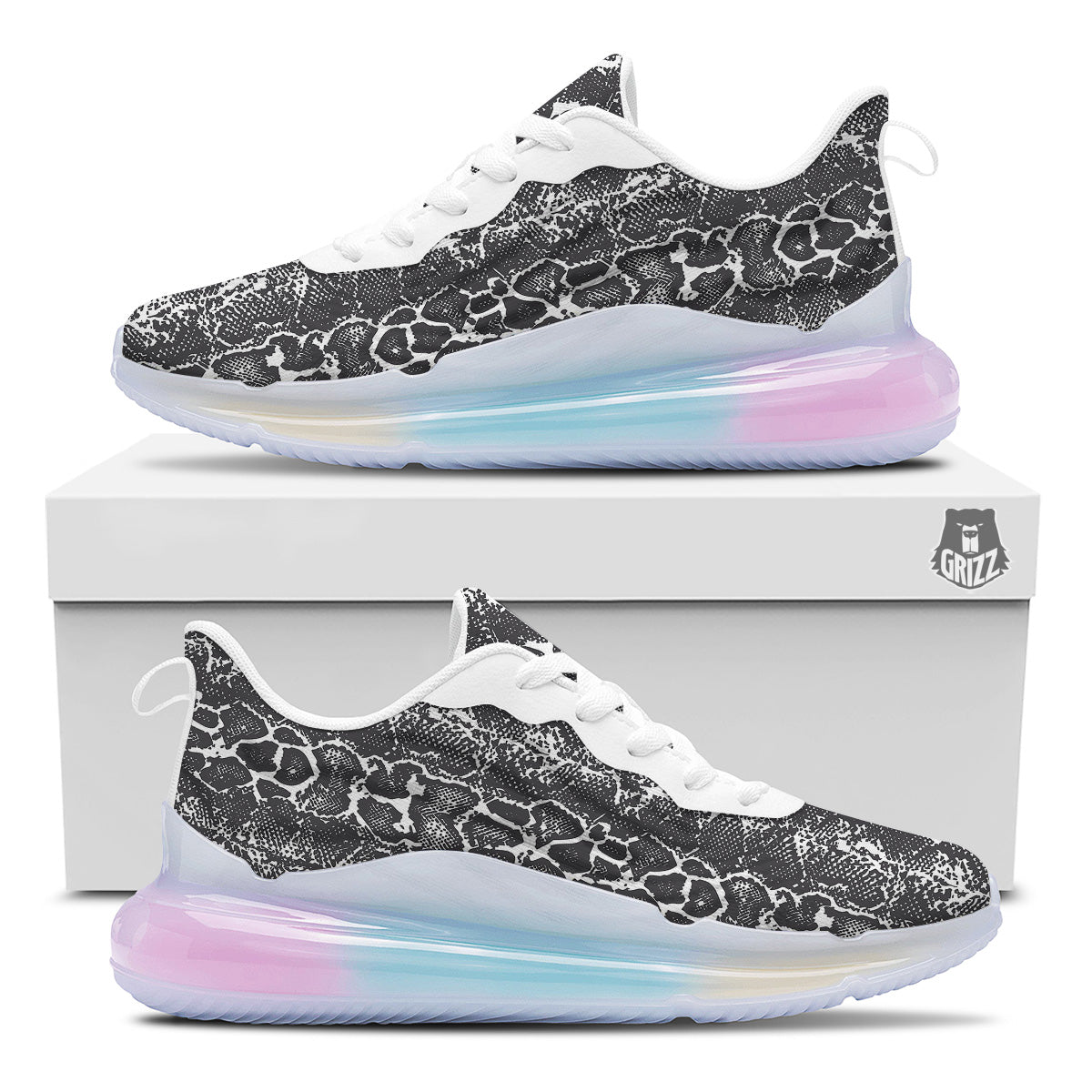 Snakeskin Black Print Running Sneakers-grizzshop