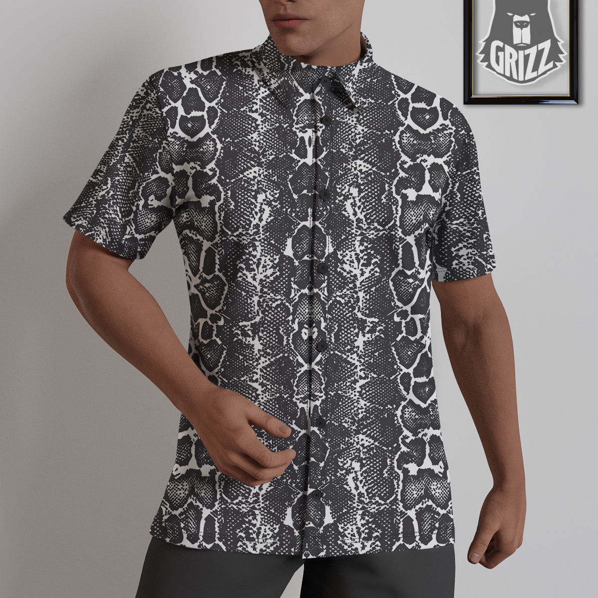 Snakeskin Black Print Untucked Shirts-grizzshop