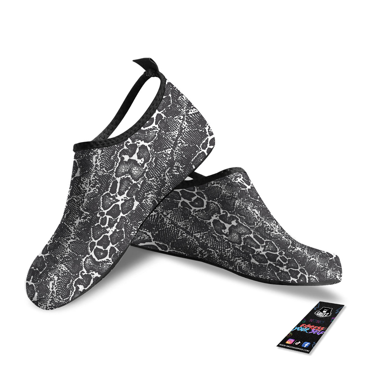 Snakeskin Black Print Water Shoes-grizzshop