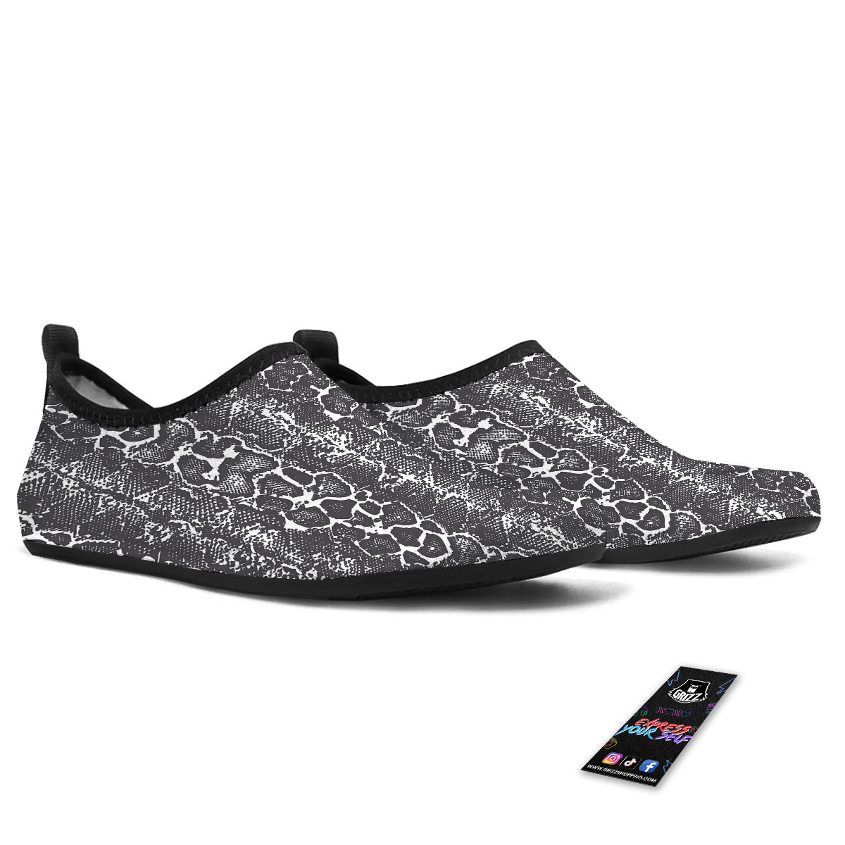 Snakeskin Black Print Water Shoes-grizzshop