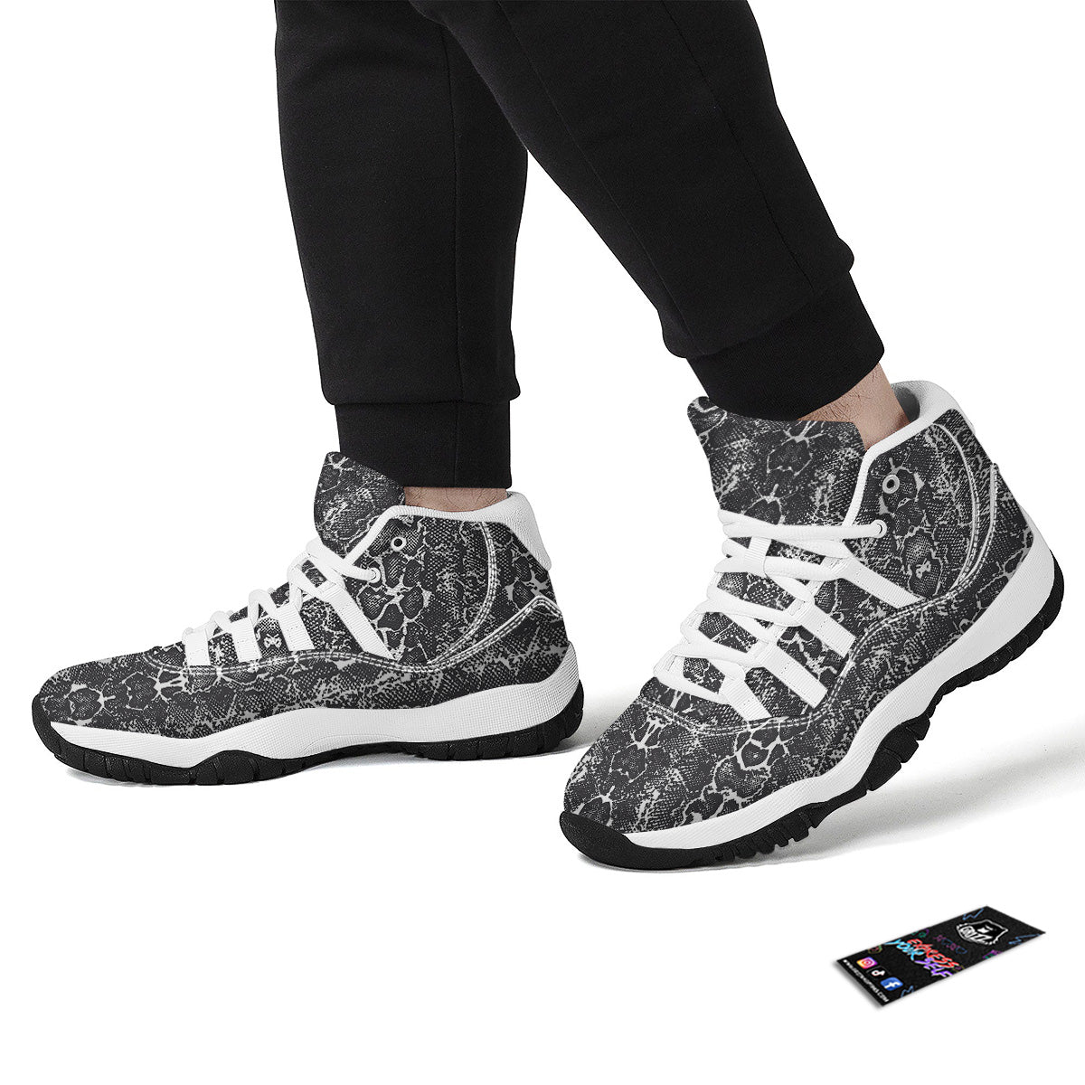 Snakeskin Black Print White Bball Shoes-grizzshop