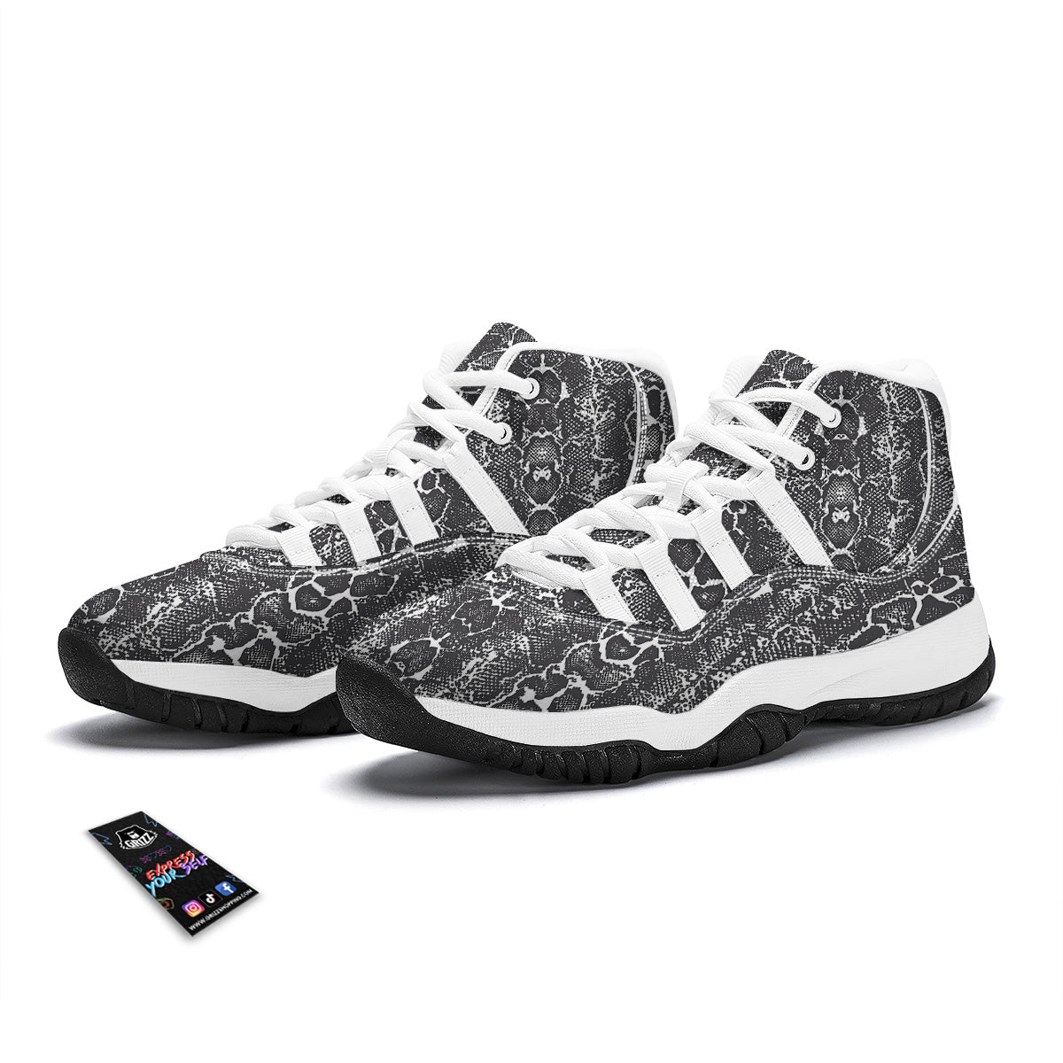 Snakeskin Black Print White Bball Shoes-grizzshop