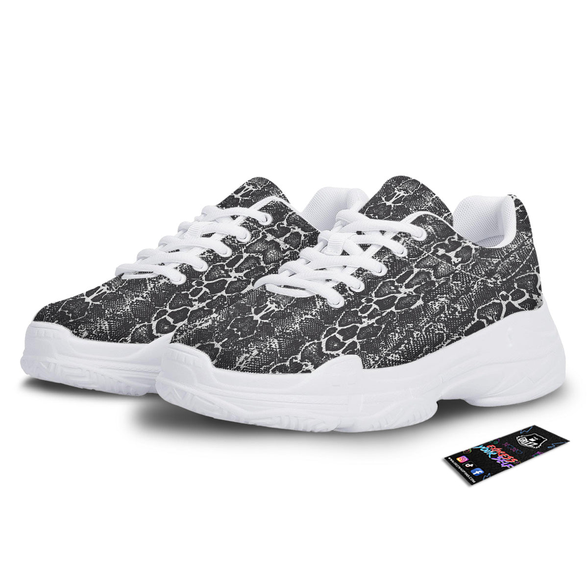 Snakeskin Black Print White Chunky Shoes-grizzshop