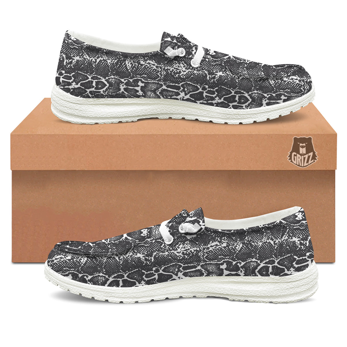 Snakeskin Black Print White Loafers-grizzshop