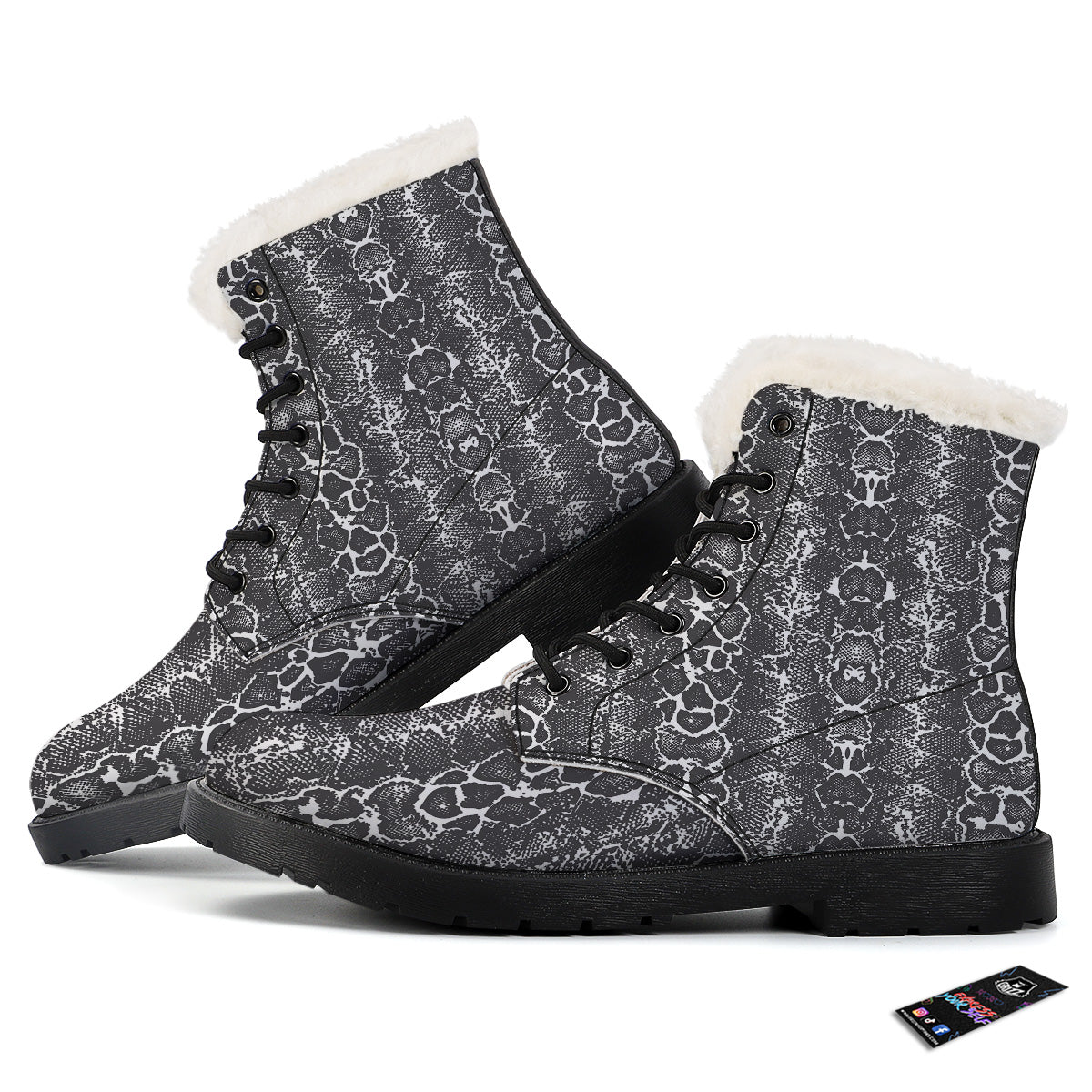 Snakeskin Black Print Winter Boots-grizzshop