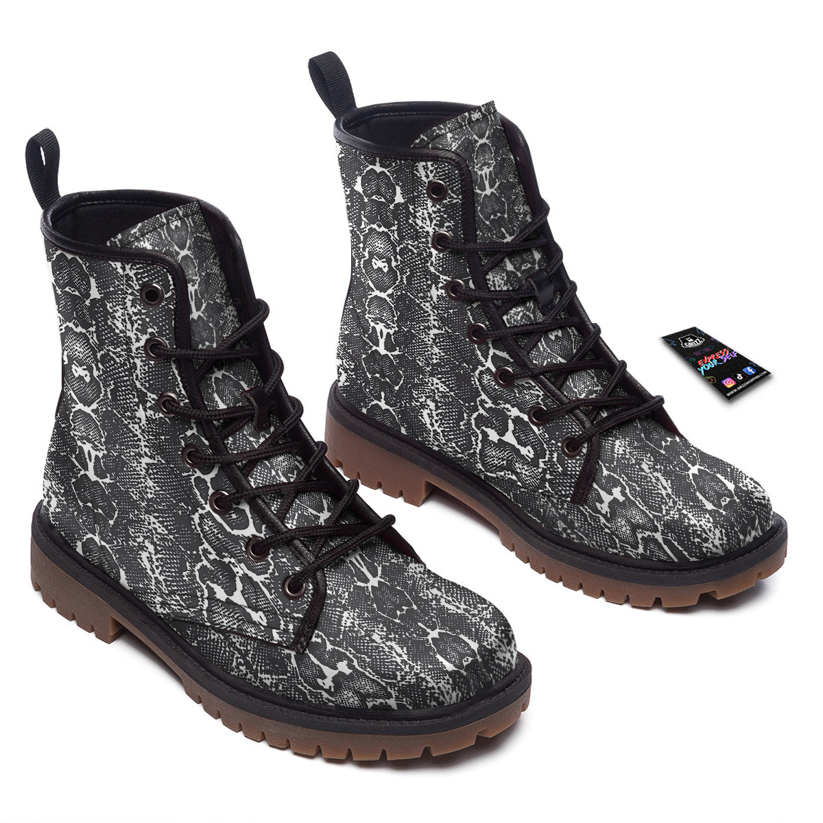 Snakeskin Black Print Work Boots-grizzshop