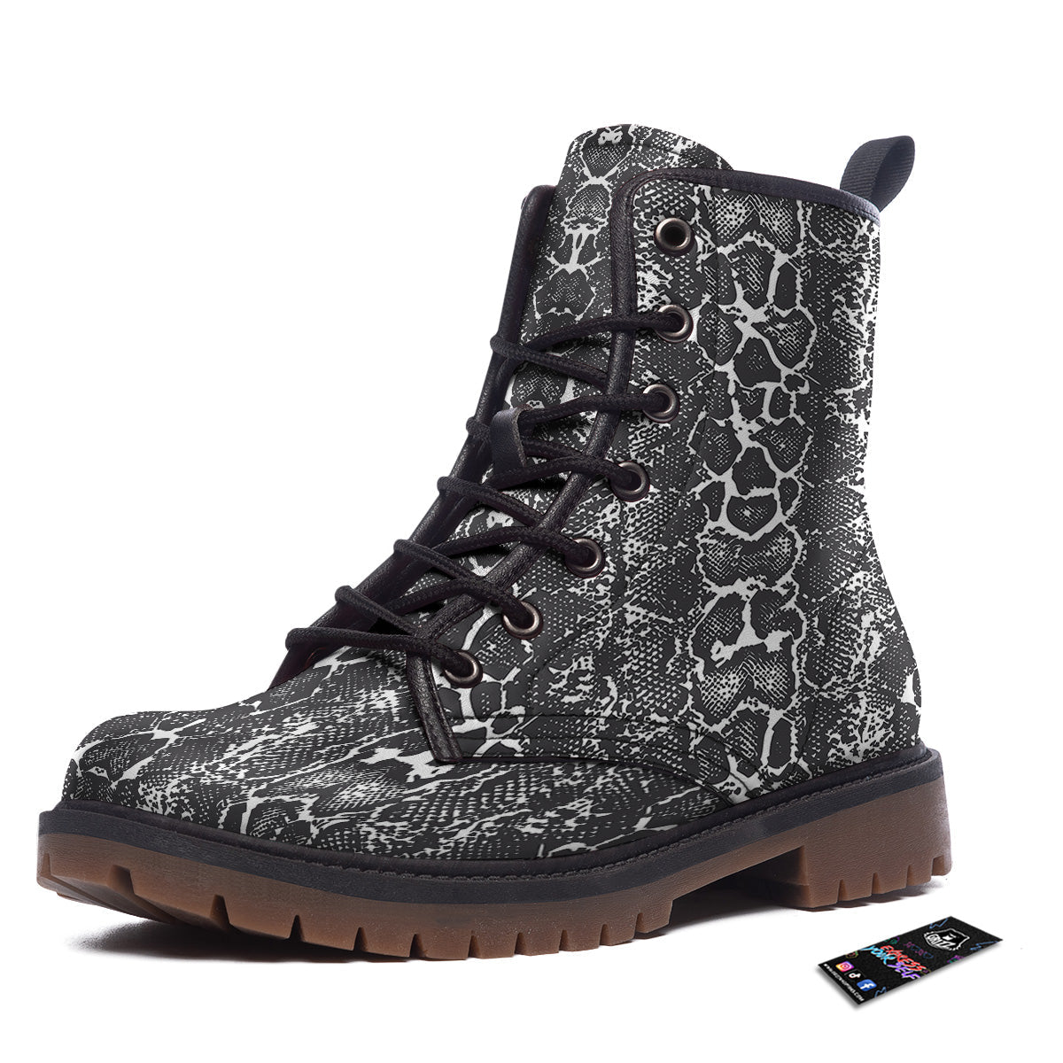 Snakeskin Black Print Work Boots-grizzshop