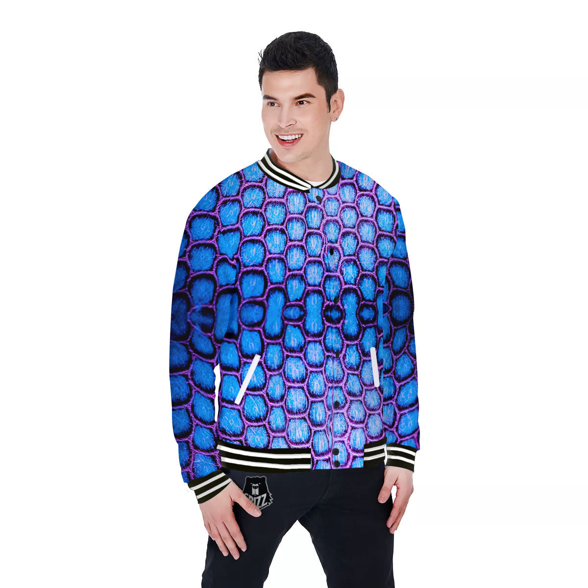 Snakeskin Blue And Purple Print Pattern Baseball Jacket-grizzshop