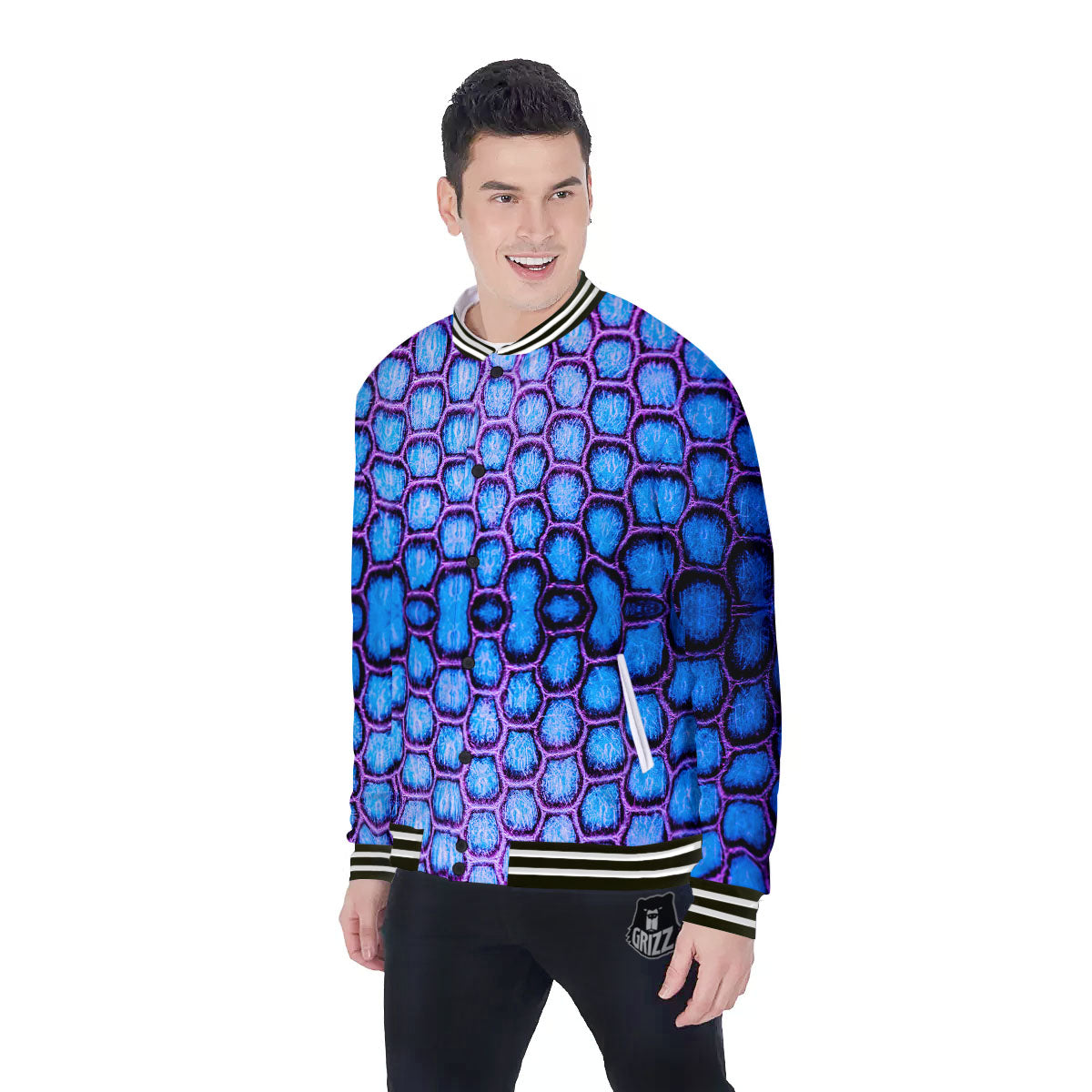 Snakeskin Blue And Purple Print Pattern Baseball Jacket-grizzshop