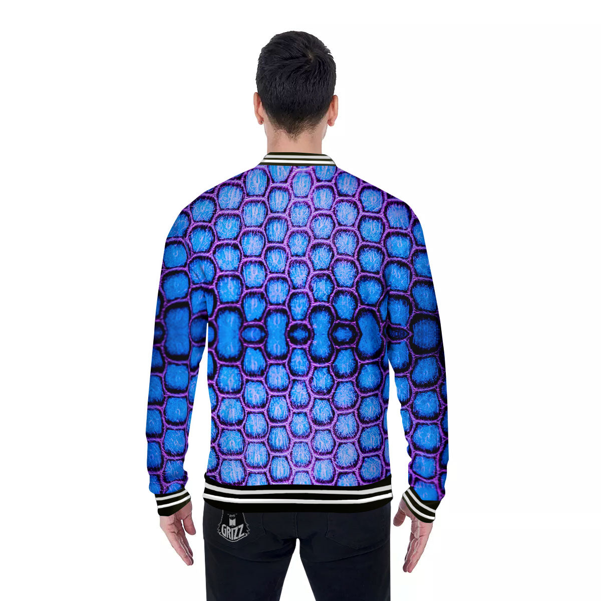 Snakeskin Blue And Purple Print Pattern Baseball Jacket-grizzshop