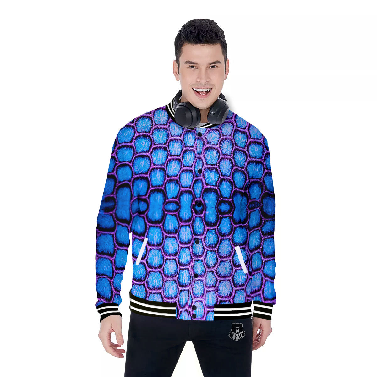 Snakeskin Blue And Purple Print Pattern Baseball Jacket-grizzshop