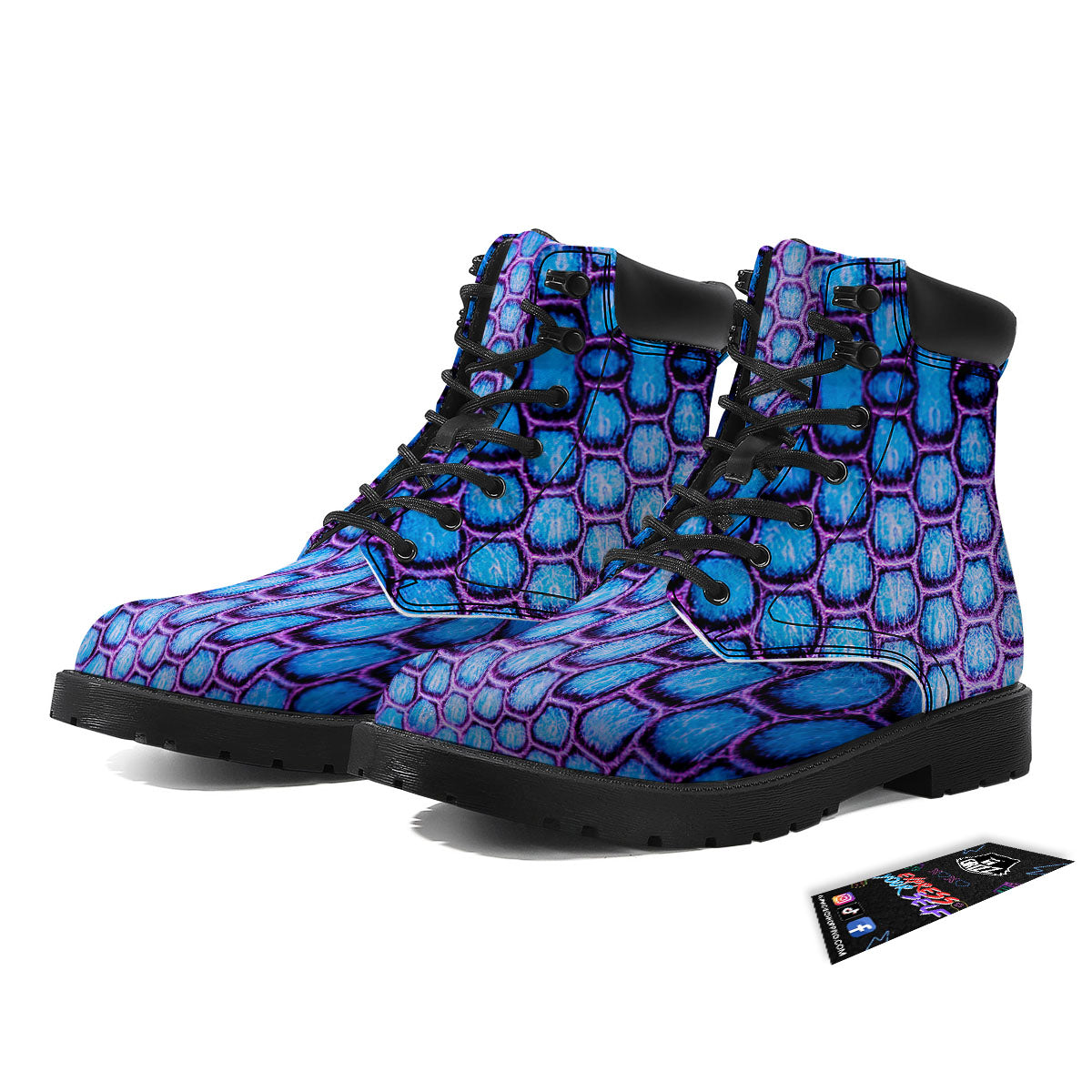 Snakeskin Blue And Purple Print Pattern Boots-grizzshop
