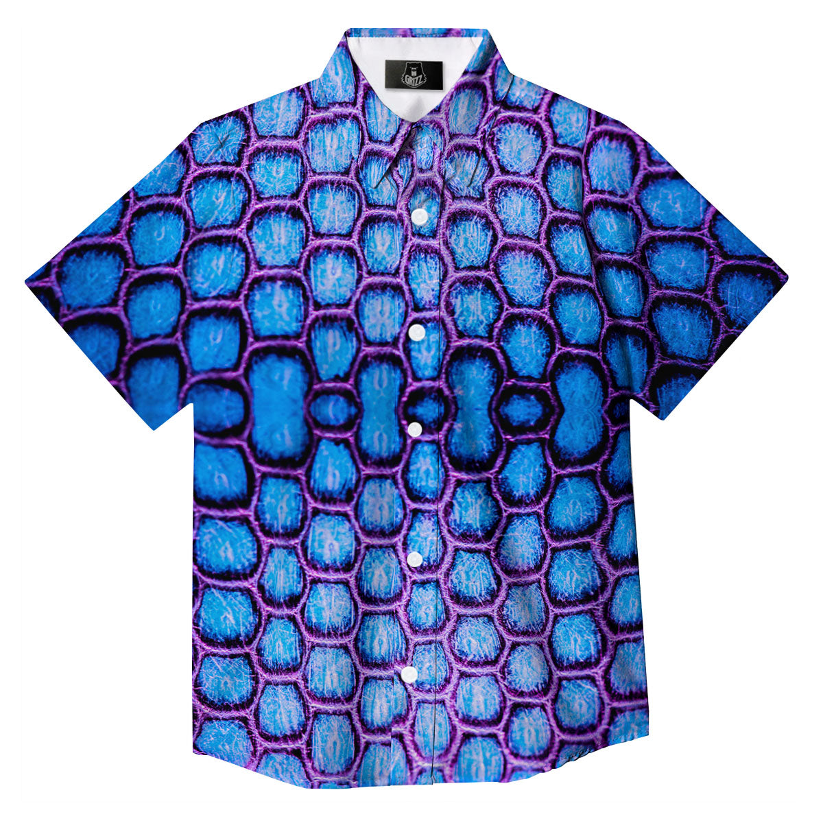 Snakeskin Blue And Purple Print Pattern Button Up Shirt-grizzshop