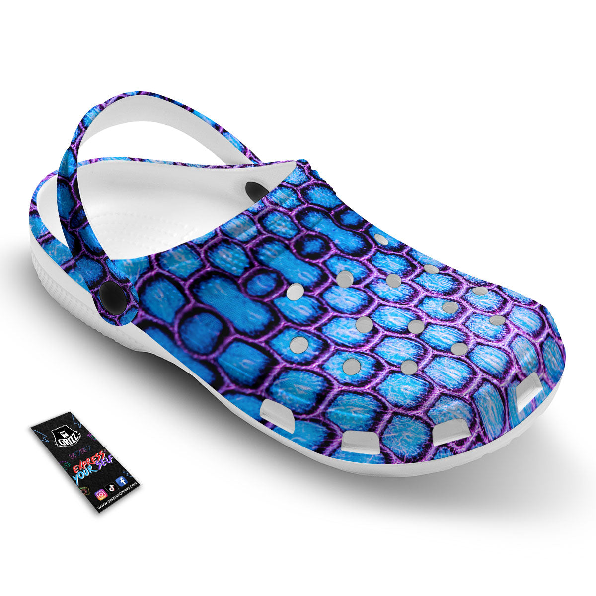Snakeskin Blue And Purple Print Pattern Clog-grizzshop