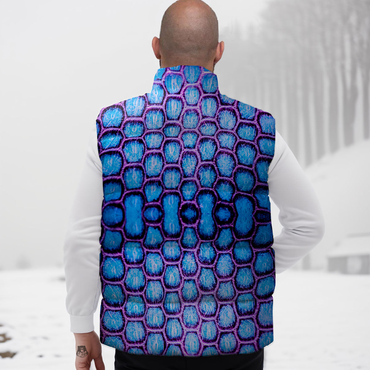 Snakeskin Blue And Purple Print Pattern Down Vest