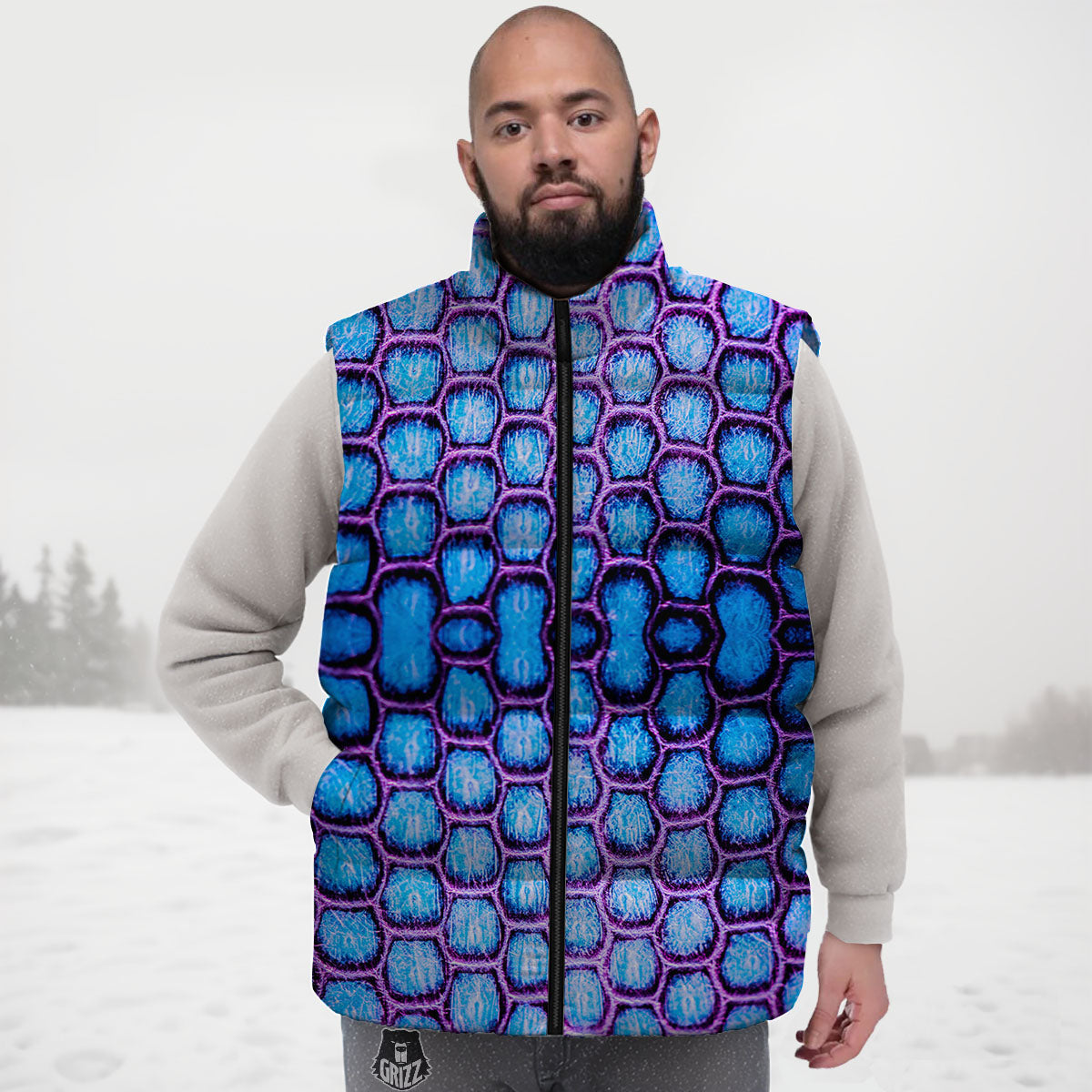Snakeskin Blue And Purple Print Pattern Down Vest