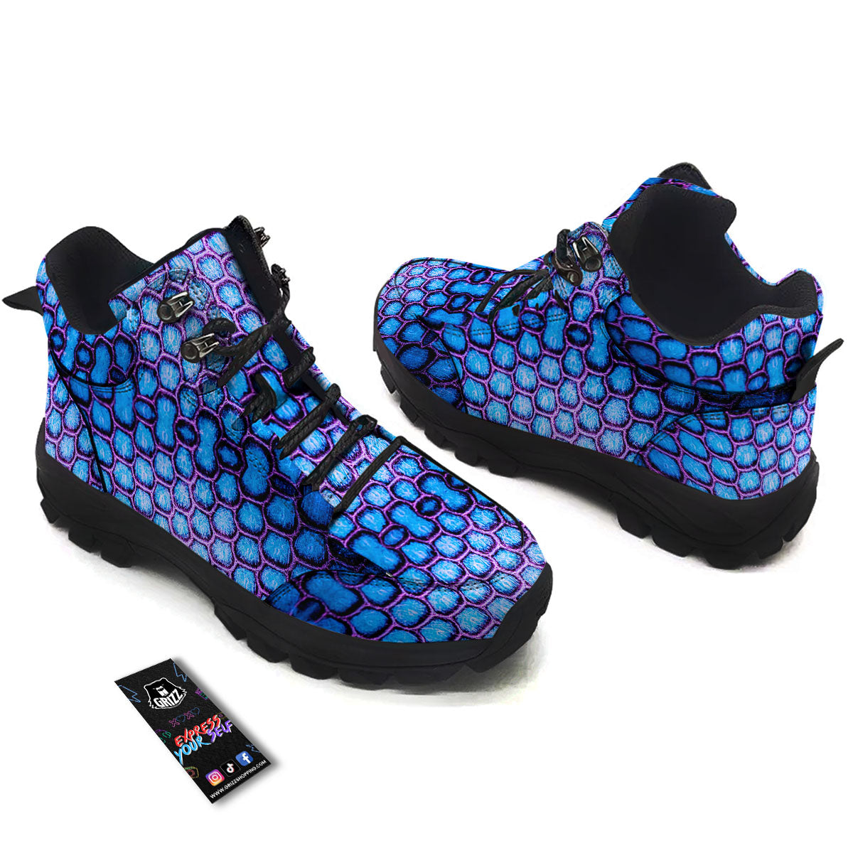 Snakeskin Blue And Purple Print Pattern Hiking Shoes-grizzshop