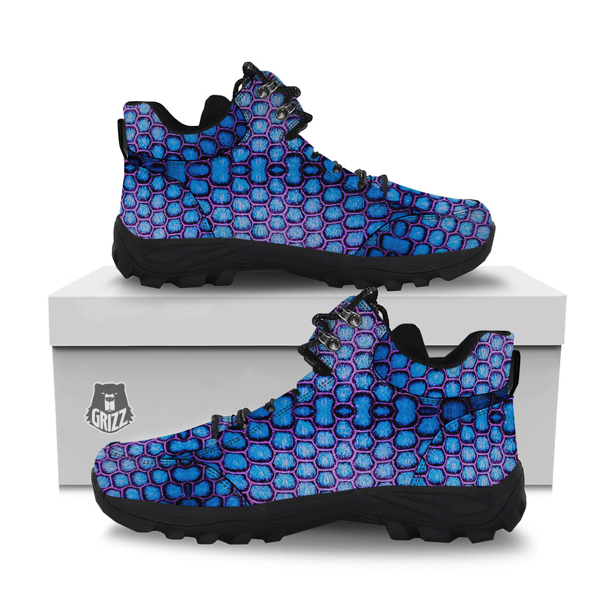 Snakeskin Blue And Purple Print Pattern Hiking Shoes-grizzshop