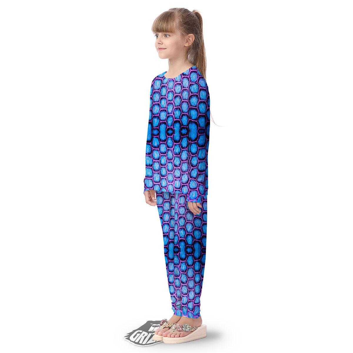 Snakeskin Blue And Purple Print Pattern Kid's Pajamas-grizzshop