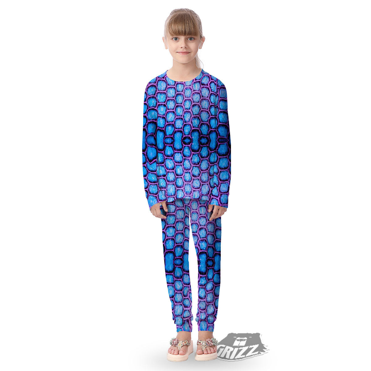 Snakeskin Blue And Purple Print Pattern Kid's Pajamas-grizzshop
