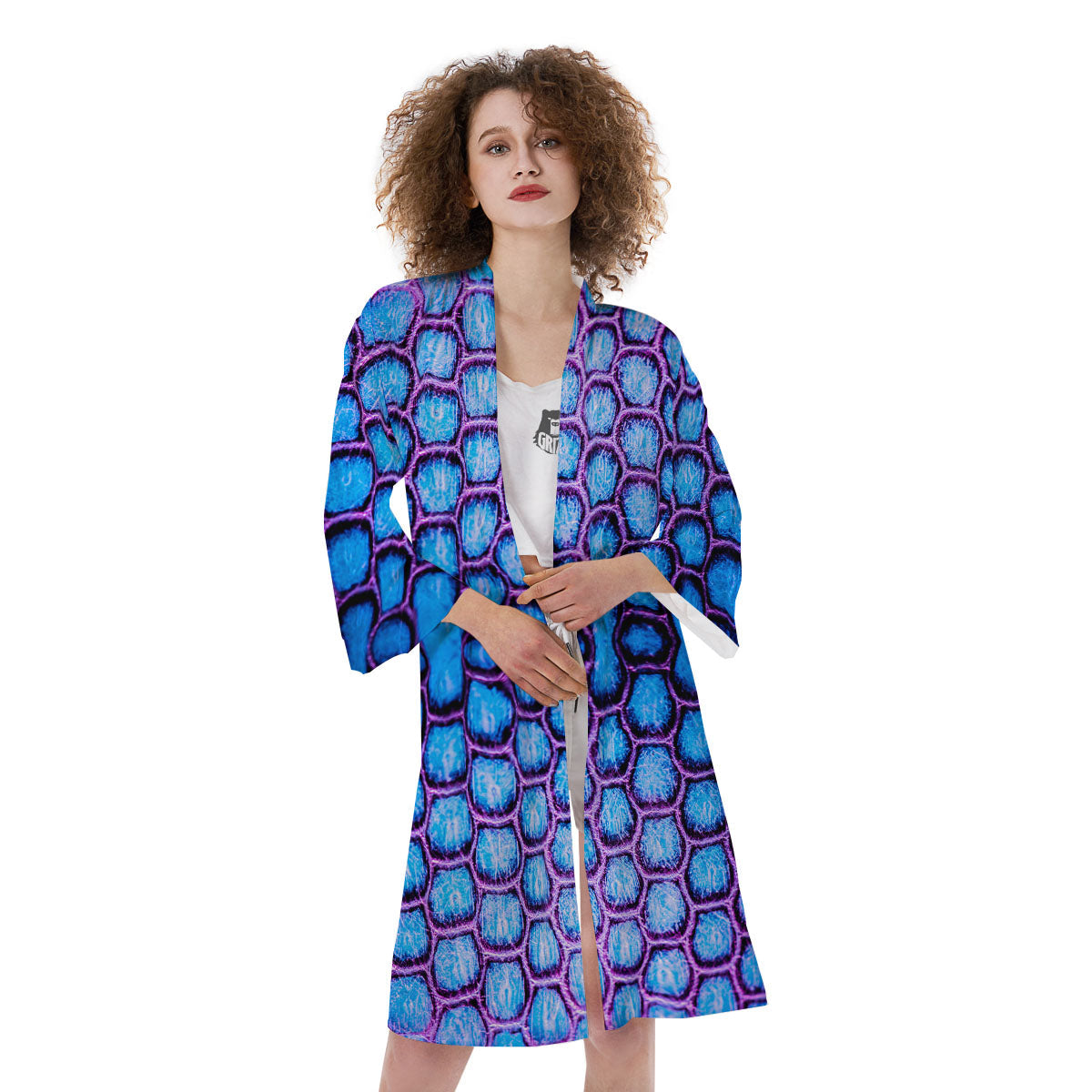 Snakeskin Blue And Purple Print Pattern Kimono-grizzshop
