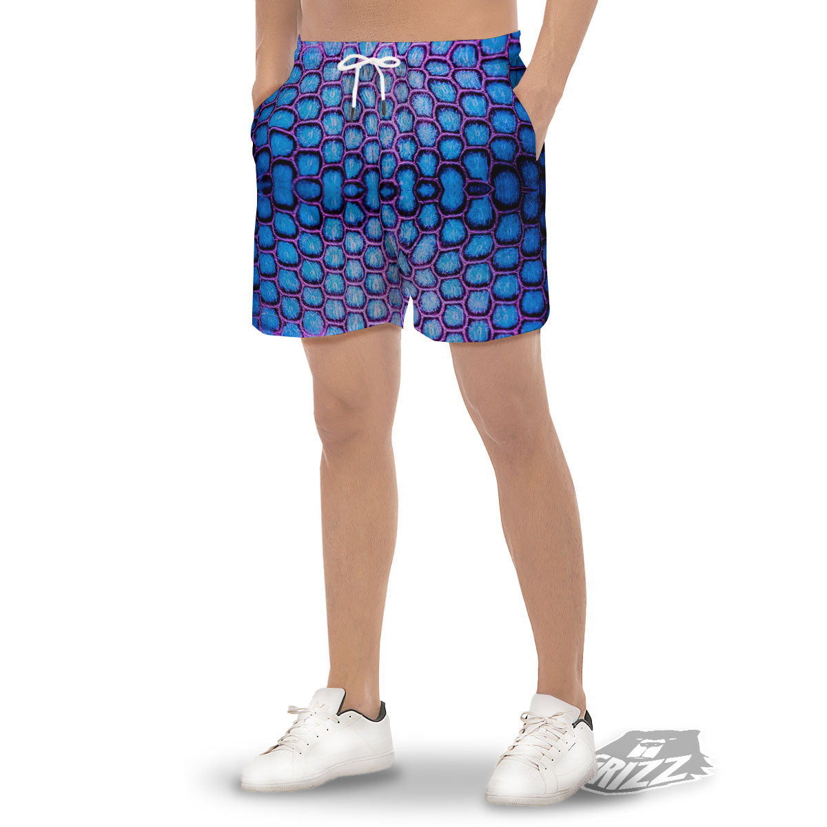 Snakeskin Blue And Purple Print Pattern Men's Gym Shorts-grizzshop