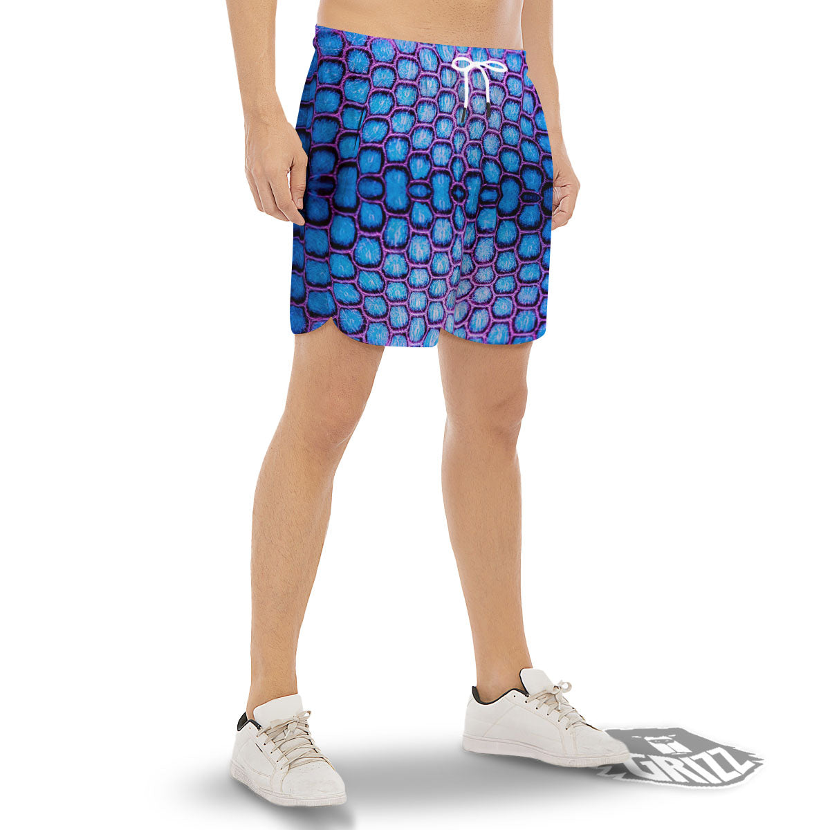 Snakeskin Blue And Purple Print Pattern Men's Gym Shorts-grizzshop