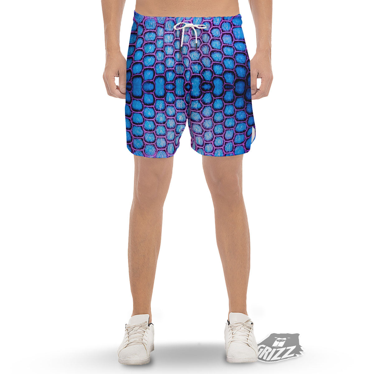 Snakeskin Blue And Purple Print Pattern Men's Gym Shorts-grizzshop
