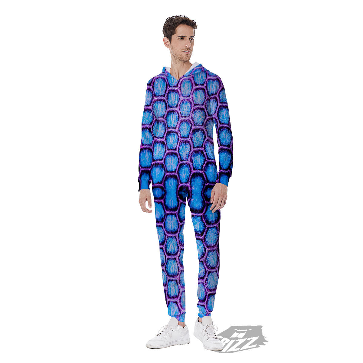 Snakeskin Blue And Purple Print Pattern Men's Jumpsuit-grizzshop