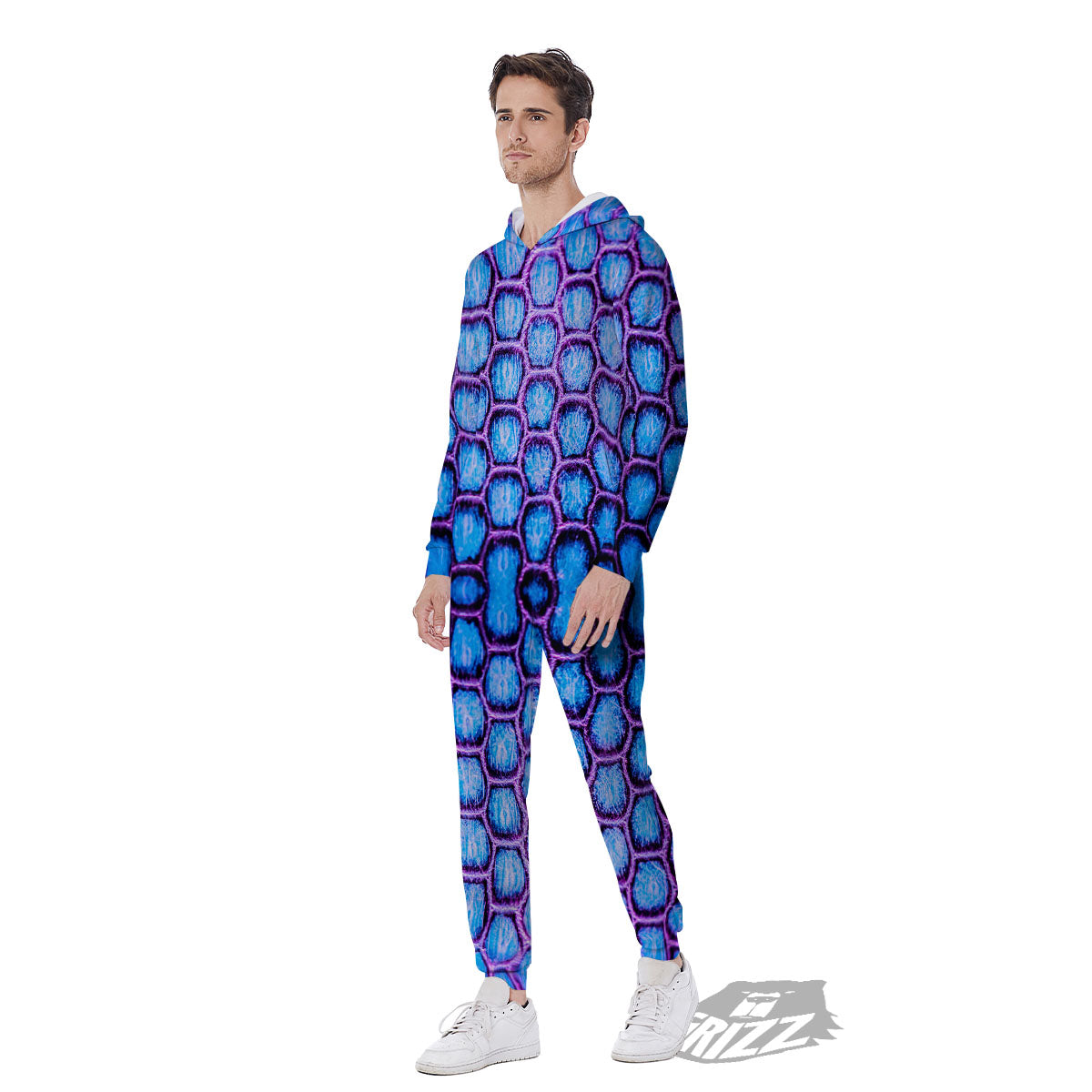 Snakeskin Blue And Purple Print Pattern Men's Jumpsuit-grizzshop