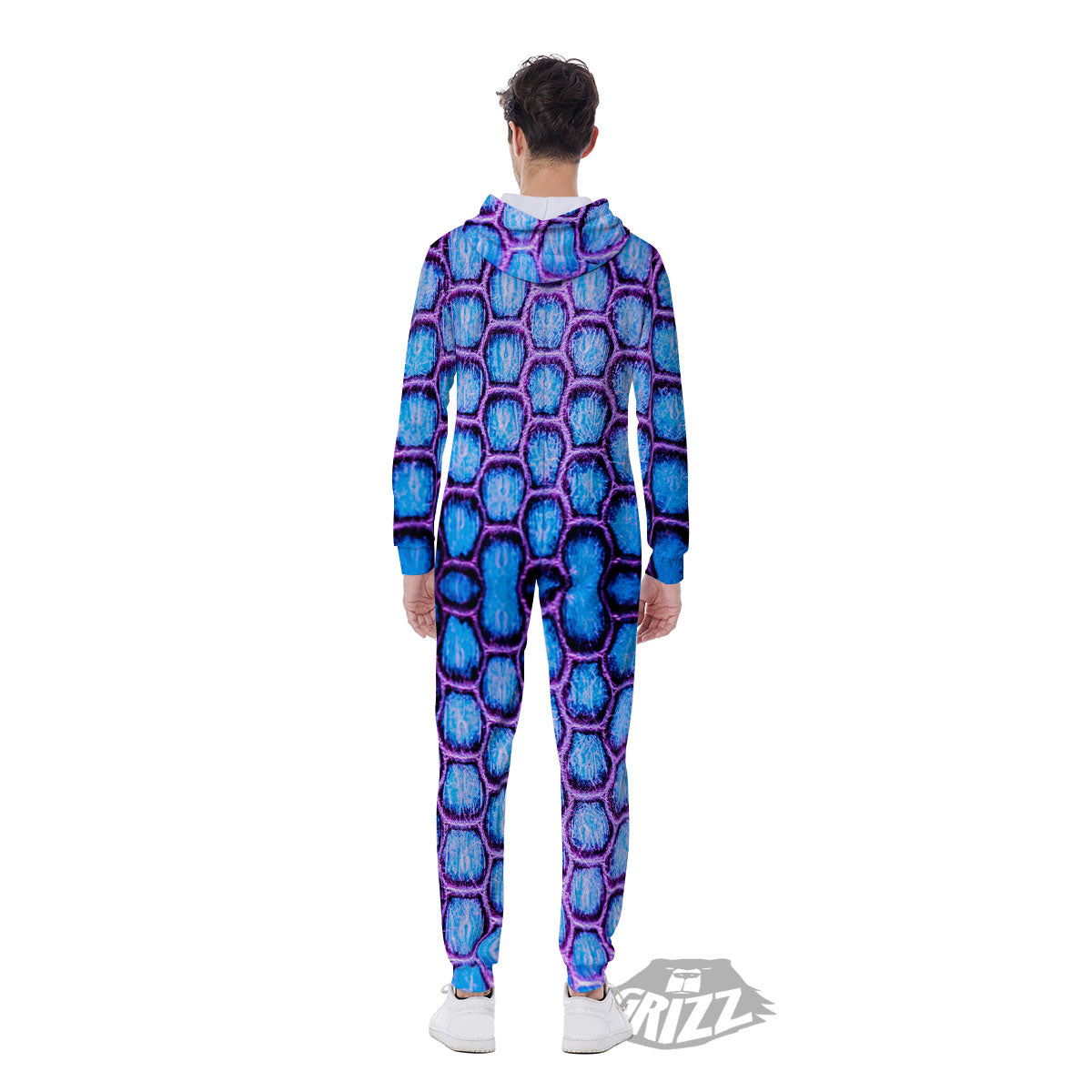 Snakeskin Blue And Purple Print Pattern Men's Jumpsuit-grizzshop