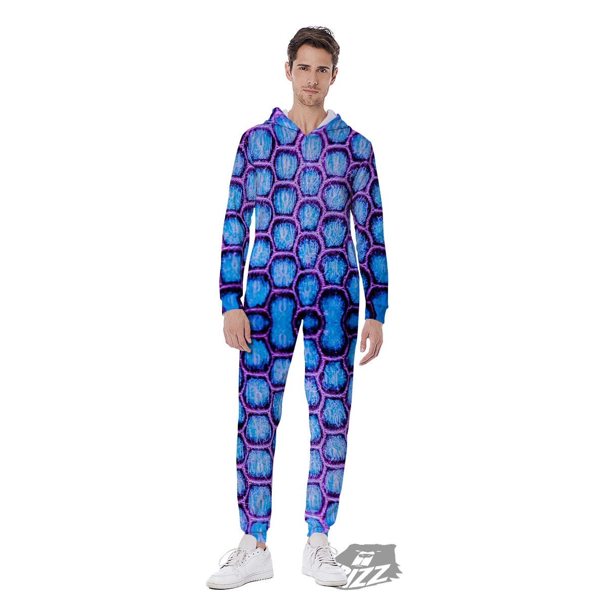 Snakeskin Blue And Purple Print Pattern Men's Jumpsuit-grizzshop